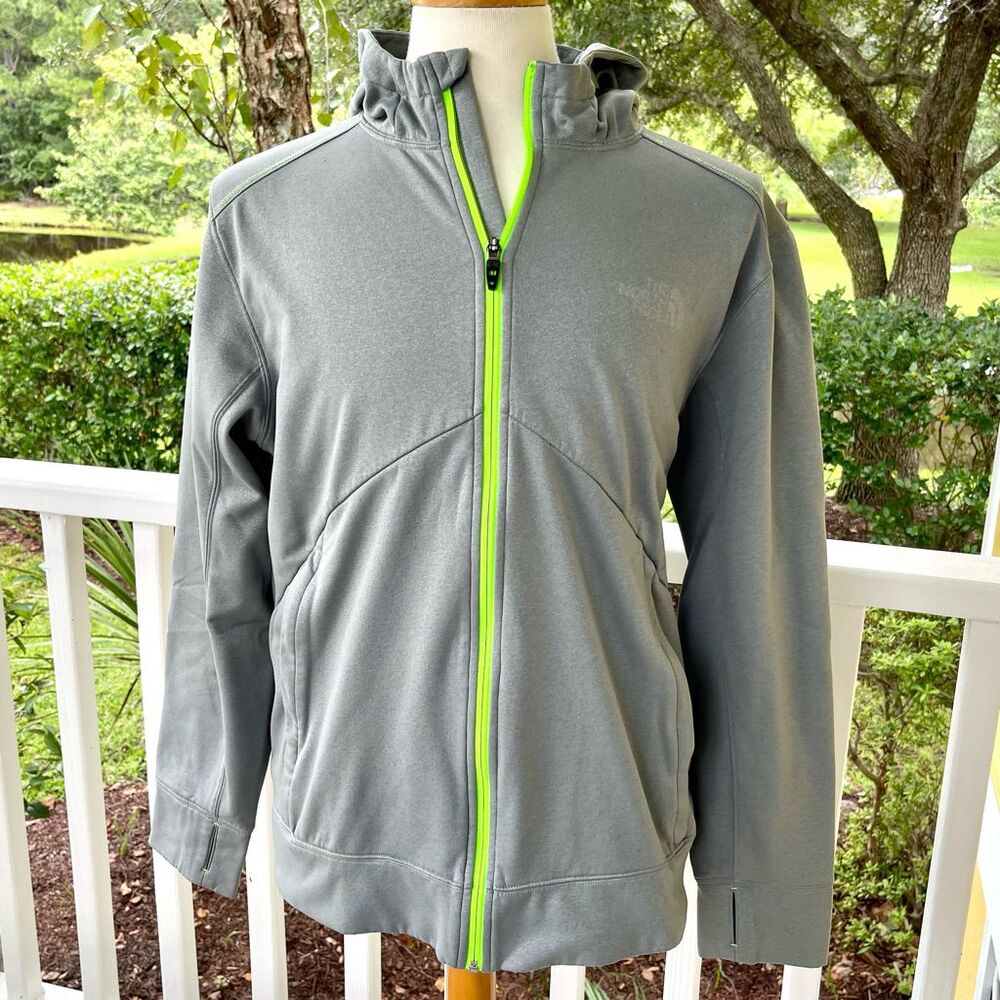 The North Face Full Zip Fleece Hoodie. Silver/Lime. Large.